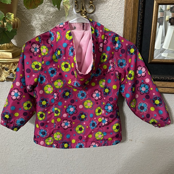 Size 5 Rain Coat Floral Polka Dot Hoodie Jacket Multicolor Pockets Full Zipper - Picture 3 of 13